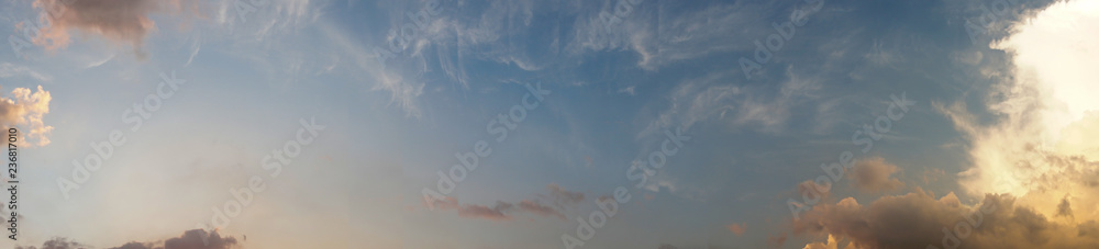 Panorama of white and evening sky for background and texture.         