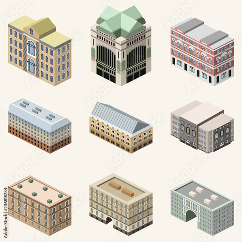 vector collection of 3d isometric buildings icons set