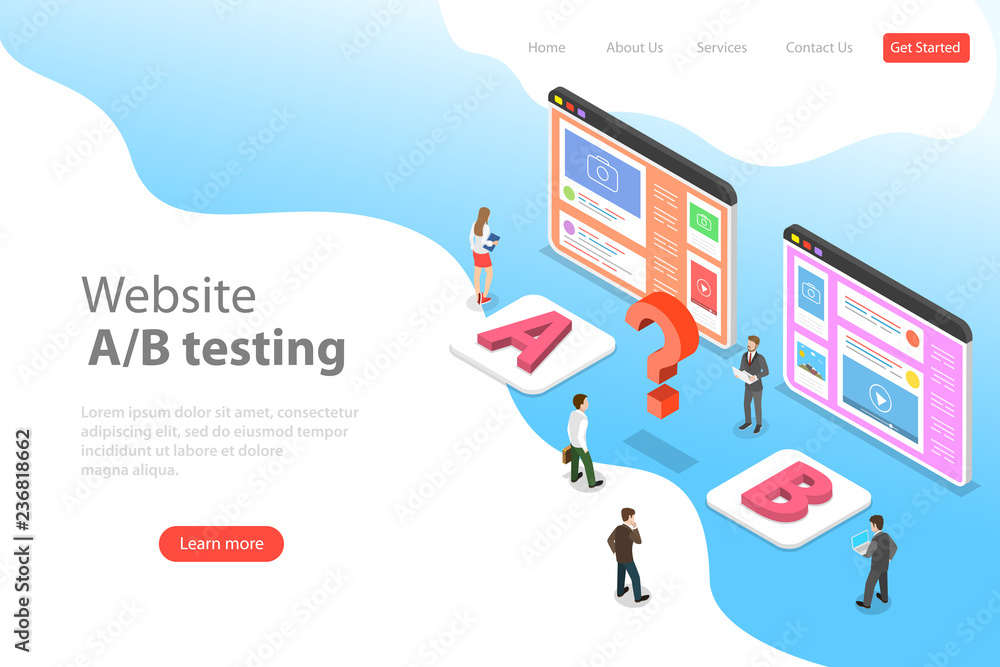 Isometric flat vector landing page template of AB testing, split test ...