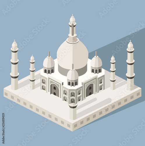 Taj Mahal mausoleum vector 3d isometric illustration