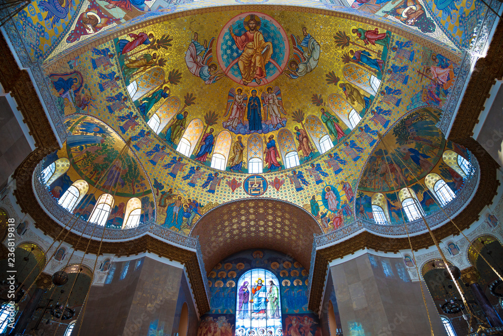 Dome of The naval Cathedral of St. Nicholas in Kronstadt, interior. St. Petersburg, Russia