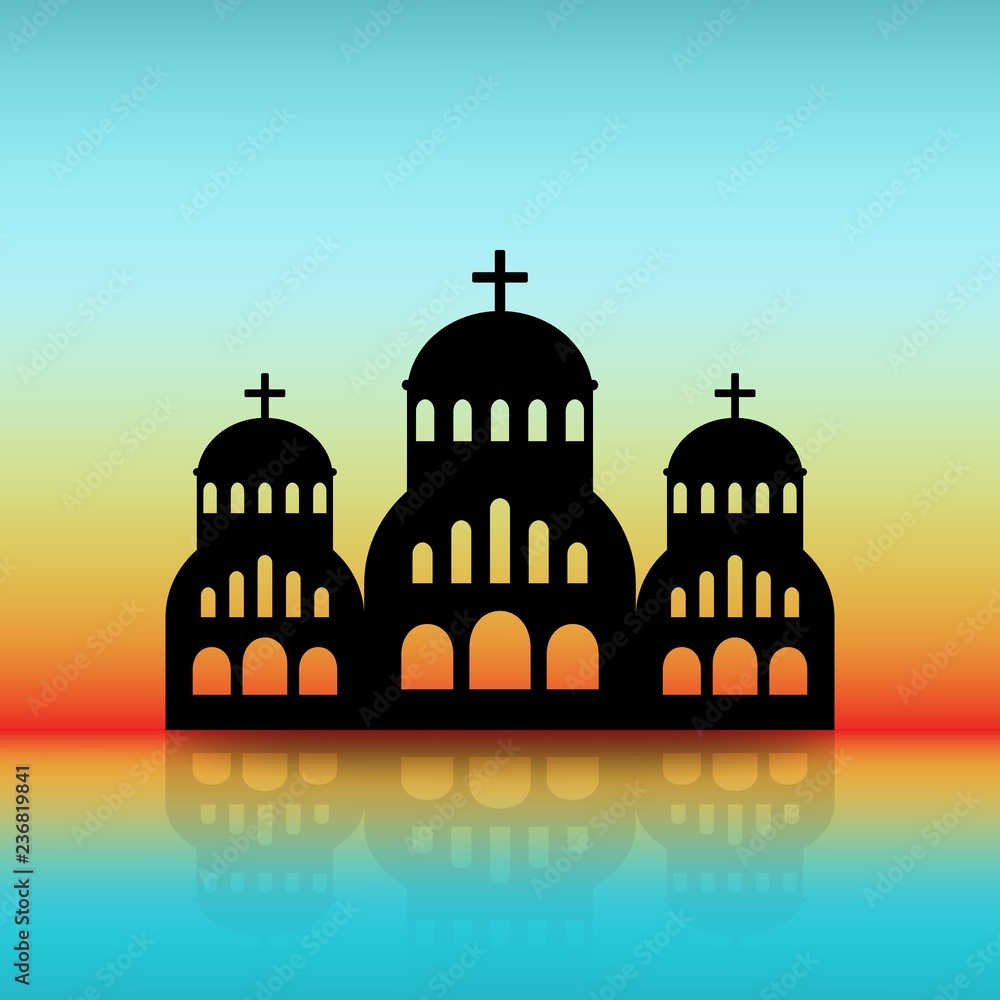 Greek Church black silhouette on dawn sky