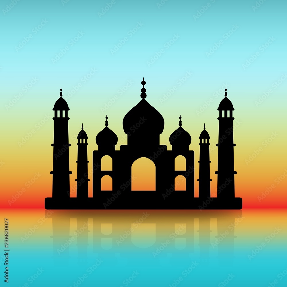 Taj Mahal black silhouette on dawn sky