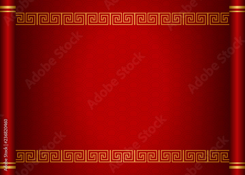 Retro traditional Chinese style red scroll paper template spiral cross frame border