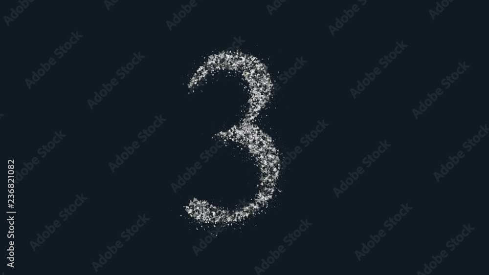 Effervescent number 3 symbol - alphabet letter particles animation Effervescent number 3 symbol - alphabet letter particles animation