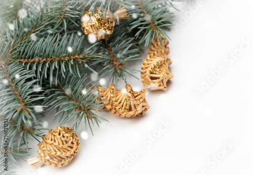 christmas tree with cones and balls on white background