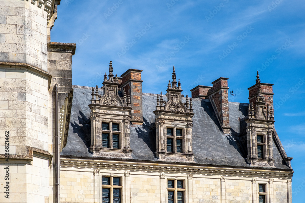 Architectural details of a beautifully decorated medieval chateau in France.