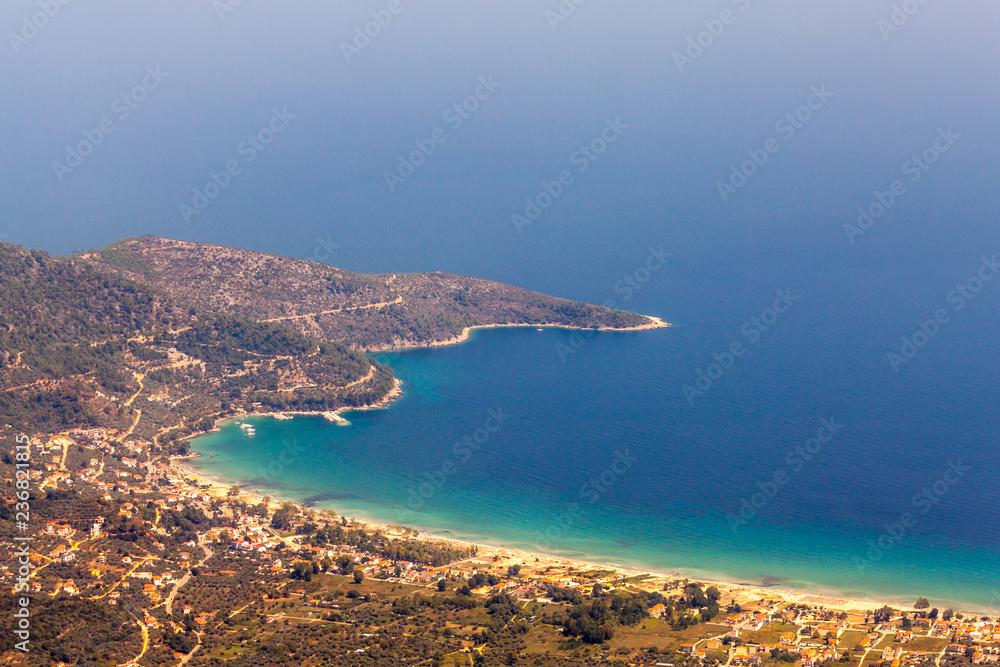Golden beach. View from the mountain of Ipsario on the island of Thassos