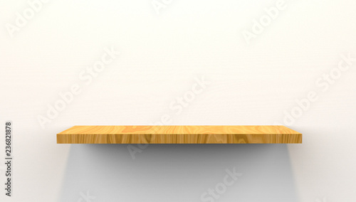 3D Illustration of floating shelf mounted on wall