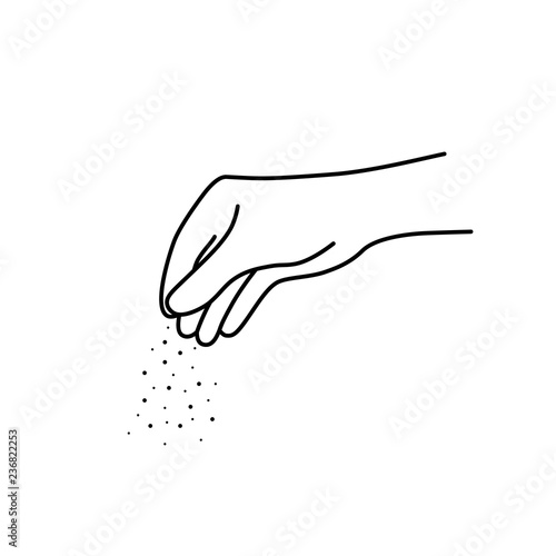 thin line chef woman hand with salt