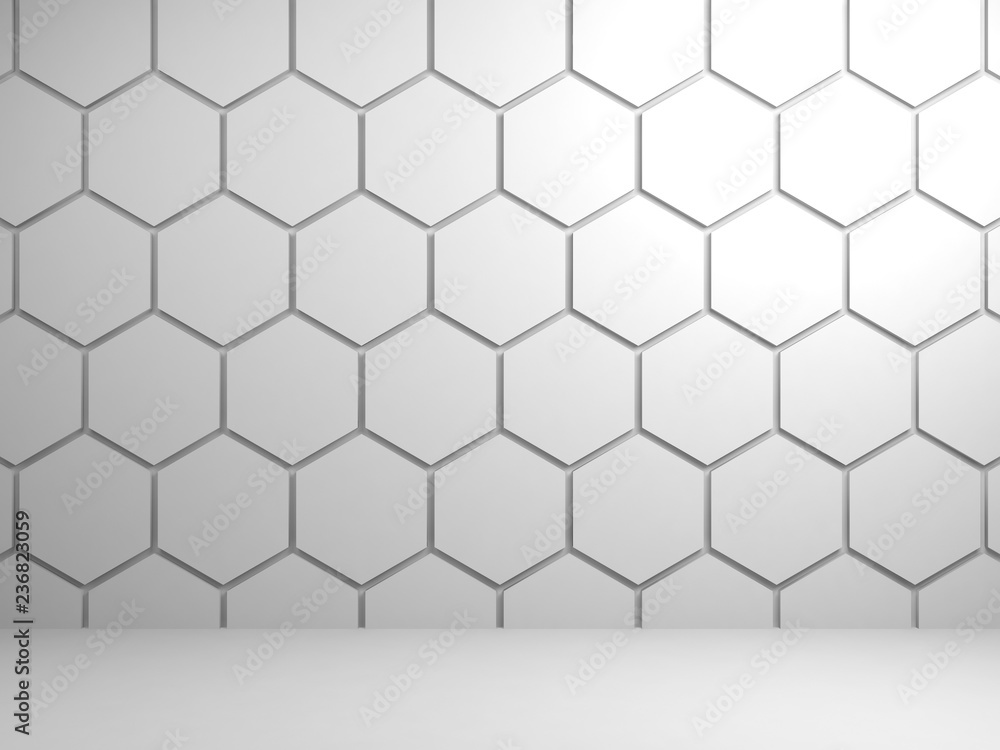 Naklejka premium White interior with hexagonal pattern