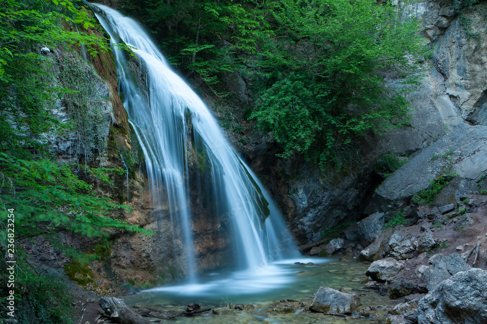 Fototapeta premium Beautiful waterfall Jur-Jur in the Crimea in the evening.