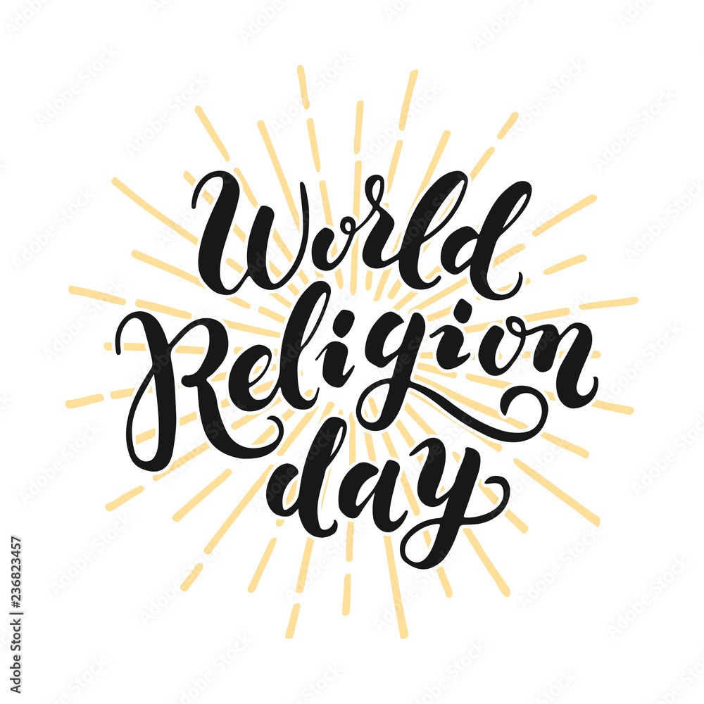 Naklejka premium World Religion Day. Hand drawn lettering for greeting card on white background