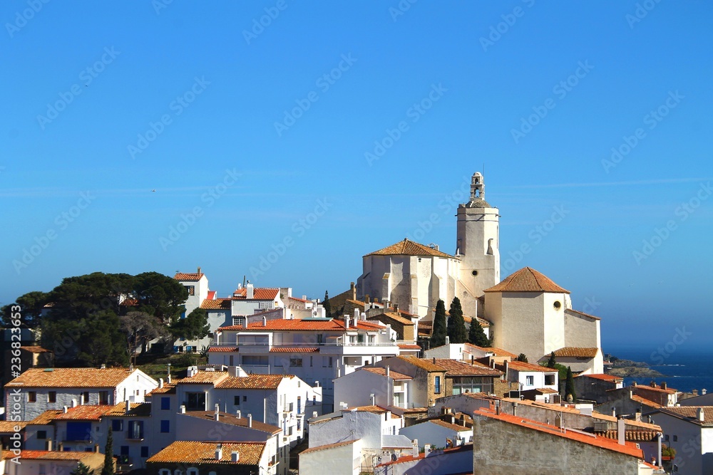 Cadaqués, spain, Catalonia, Church of St. Mary, city, panorama, sea, view, architecture, town, panoramic, landscape, blue, building, cityscape, summer, coast, urban, skyline, mediterranean, 