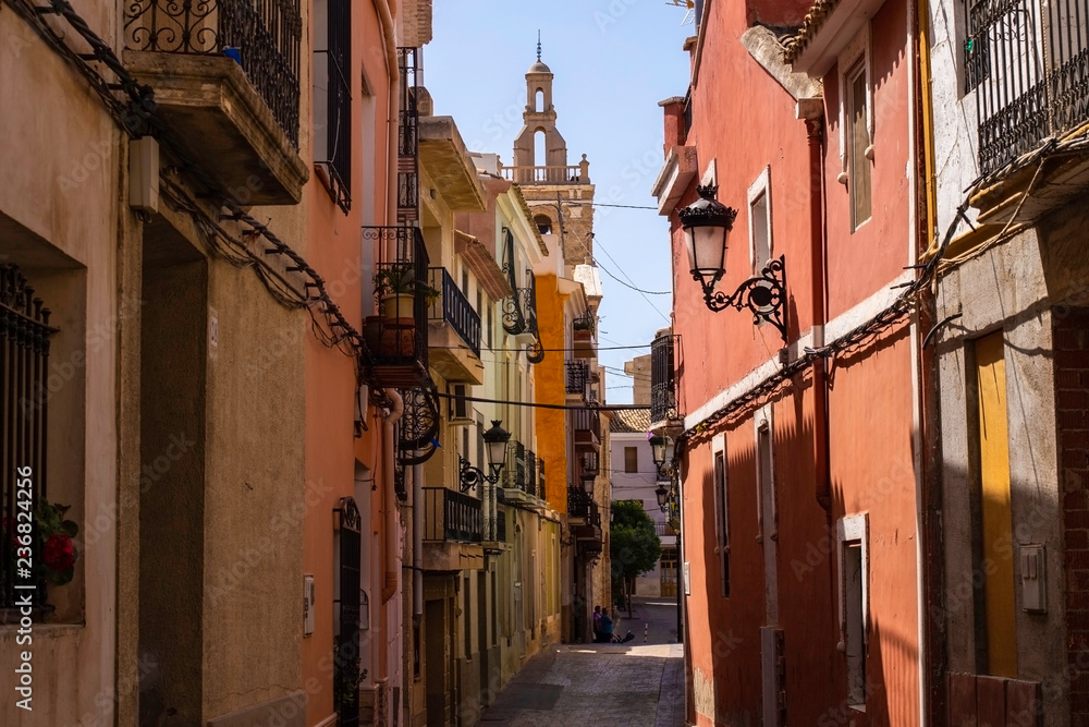 Mediterranean architecture in Spain. Cozy streets of the old town of Relleu.