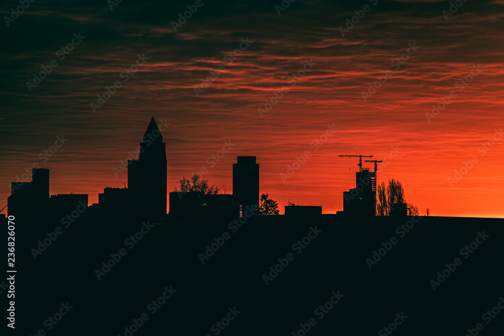 Skyline view with dramatic sunrise