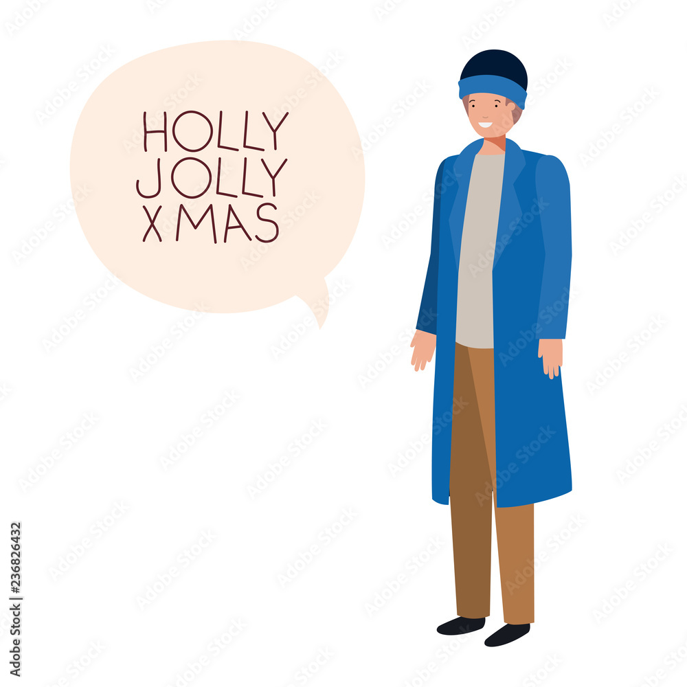 man with winter clothes and speech bubble man with winter clothes and speech bubble