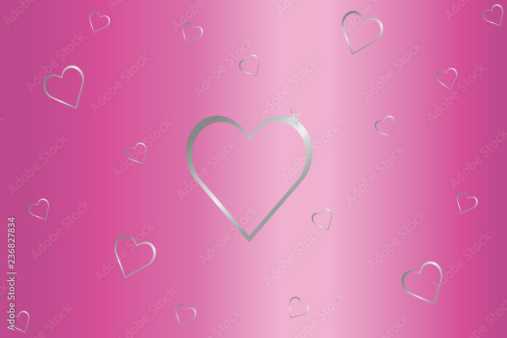 background of silver gray hearts on pink