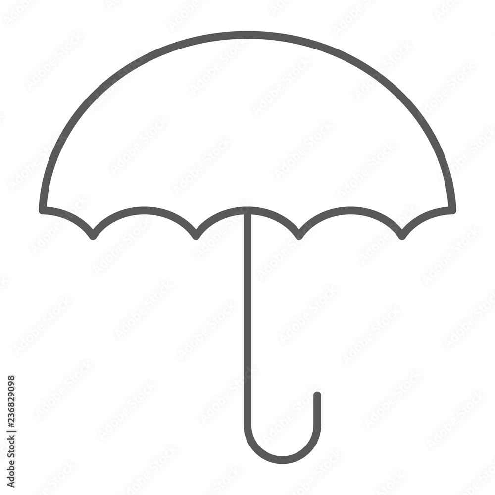 Keep dry thin line icon, packaging and label, umbrella sign, vector graphics, a linear pattern on a white background. Keep dry thin line icon, packaging and label, umbrella sign, vector graphics, a linear pattern on a white background.
