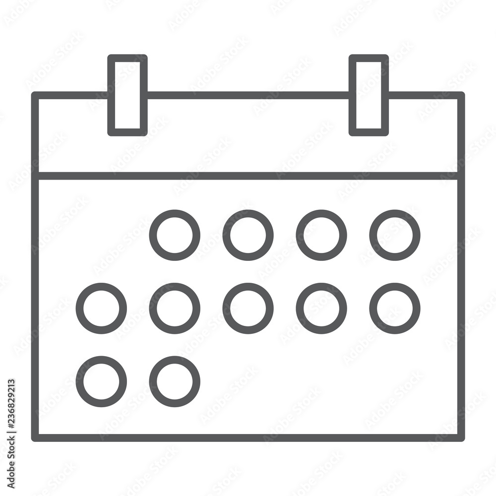 Calendar thin line icon, date and time, reminder sign, vector graphics, a linear pattern on a white background. Calendar thin line icon, date and time, reminder sign, vector graphics, a linear pattern on a white background.