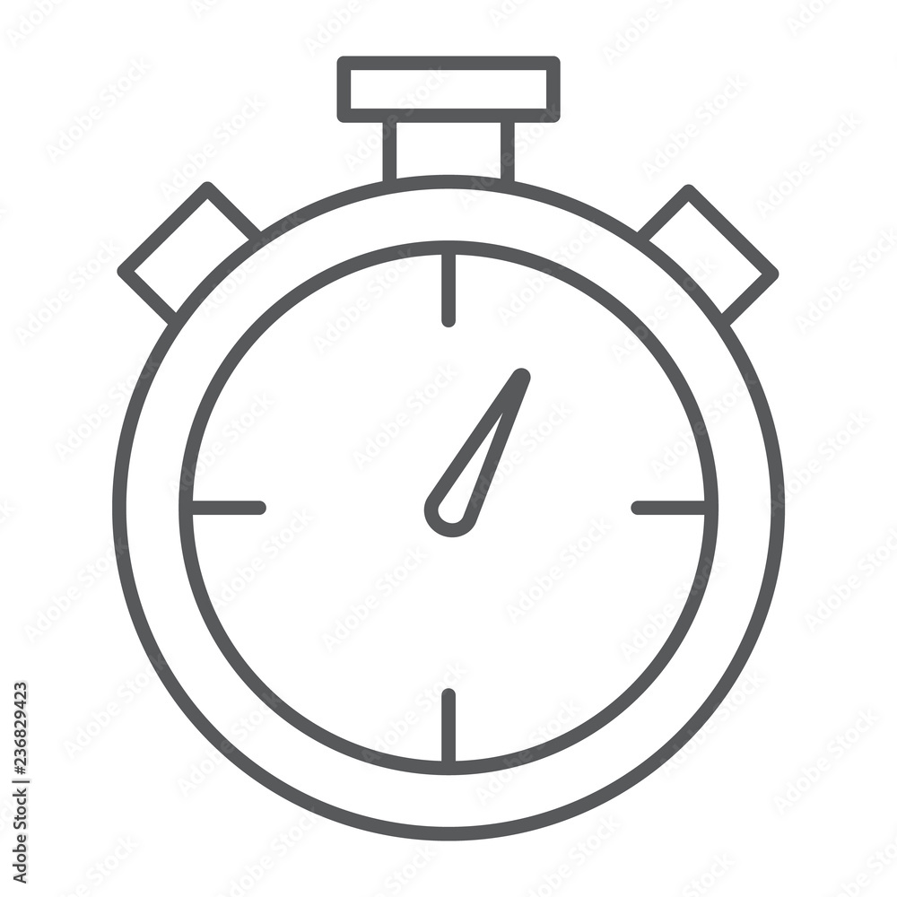 Stopwatch thin line icon, time and measure, timer sign, vector graphics, a linear pattern on a white background. Stopwatch thin line icon, time and measure, timer sign, vector graphics, a linear pattern on a white background.