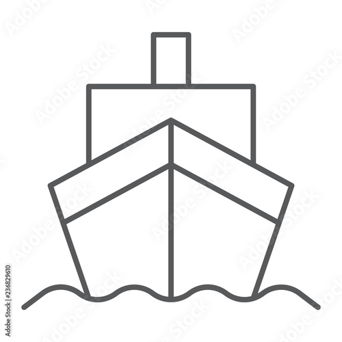 Cargo ship thin line icon, transportation and delivery, cruiser sign, vector graphics, a linear pattern on a white background.