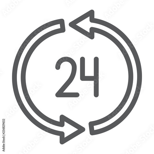 24 hours delivery line icon, service and delivery, twenty four hour sign, vector graphics, a linear pattern on a white background.