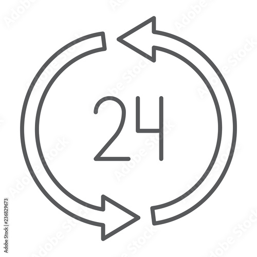 24 hours delivery thin line icon, service and delivery, twenty four hour sign, vector graphics, a linear pattern on a white background.