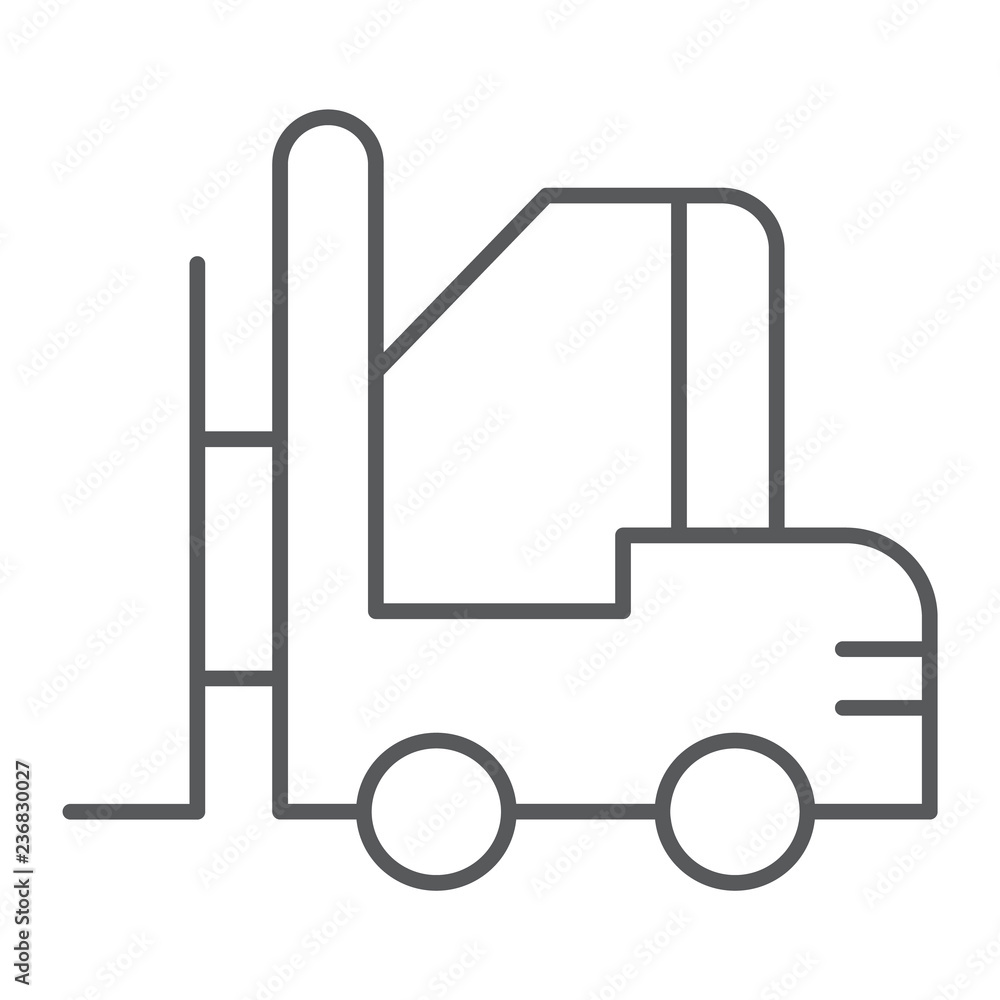 Forklift thin line icon, warehouse and shipping, vehicle sign, vector graphics, a linear pattern on a white background. Forklift thin line icon, warehouse and shipping, vehicle sign, vector graphics, a linear pattern on a white background.
