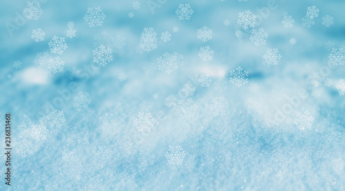 Snow texture background, christmas blue background, stars, snowflakes
