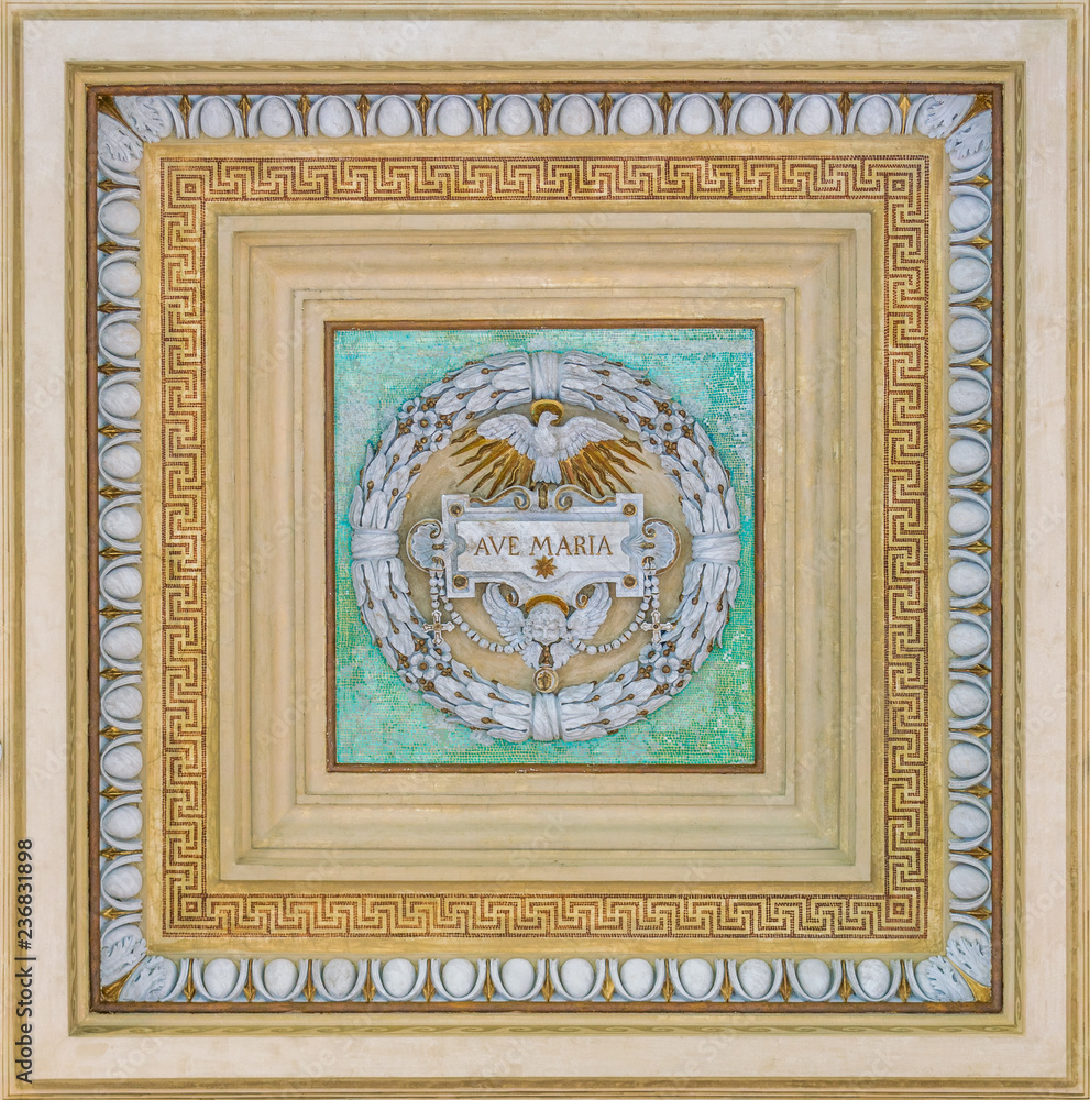 Decoration from the ceiling of the porch of the Basilica of Saint Paul Outside the Walls. Rome, Italy.