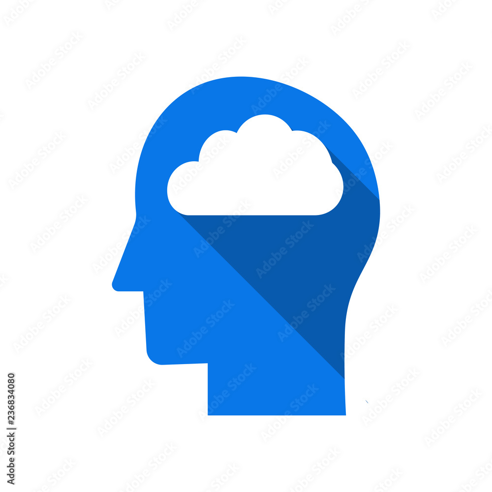 Dreaming icon. Head silhouette with cloud. Dreaming icon. Head silhouette with cloud.