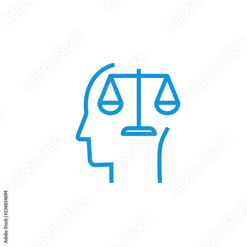 Scale balance in human head icon. A person with a balance in his mind symbolising ethics, flat icon