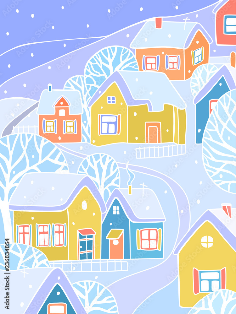 Winter home, Christmas village. Vector illustration