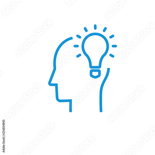 Idea and imagination. Brain, light bulb, human head. Creative idea, mind, thinking logo.