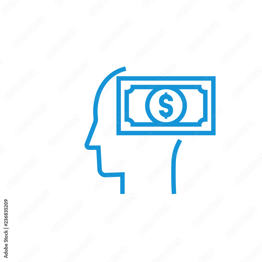 Business mind. Knowledge equal money icon. Silhouette symbol. Human brain with dollar sign Business mind. Knowledge equal money icon. Silhouette symbol. Human brain with dollar sign