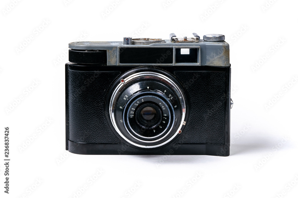 Retro soviet film photographic camera  isolated on white background