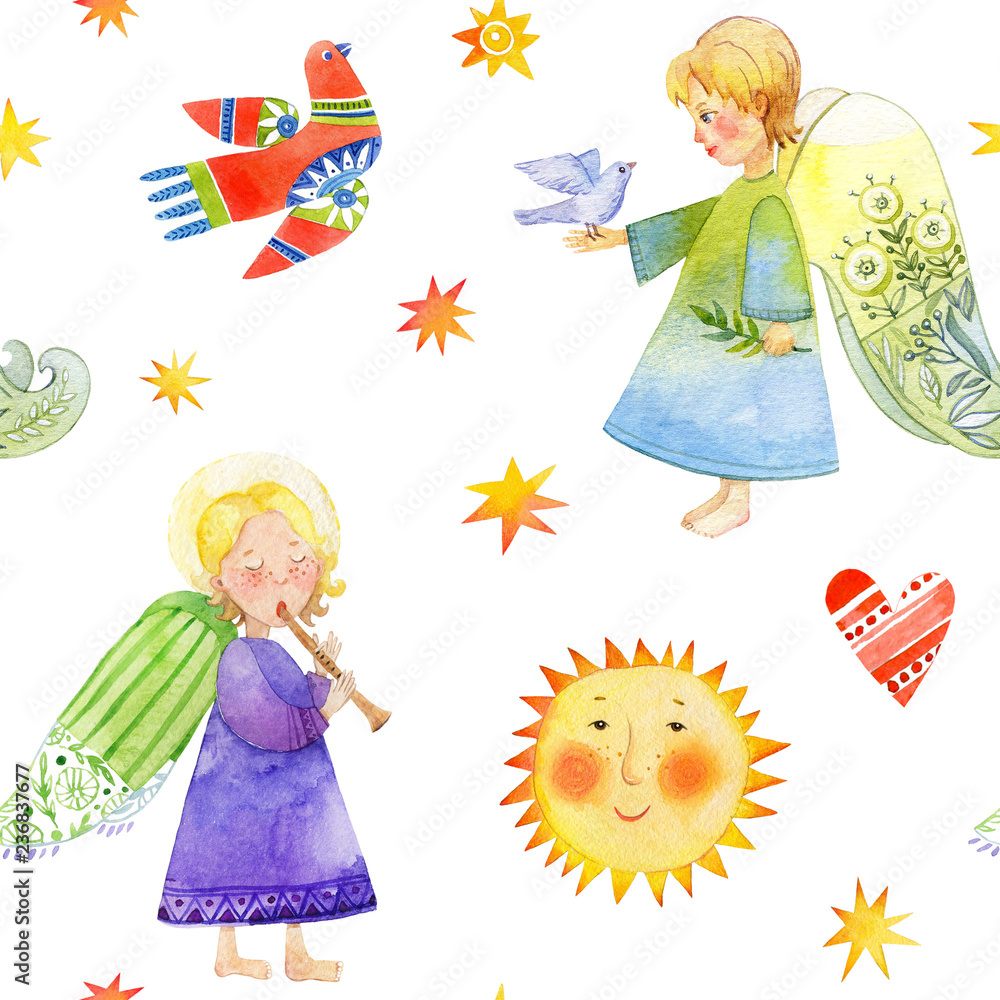 Seamless pattern Little Angel. Watercolor illustration Seamless pattern Little Angel. Watercolor illustration