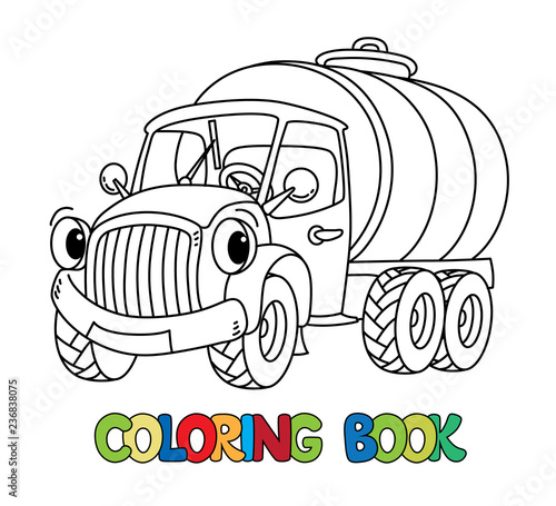 Funny small milk truck with eyes. Coloring book
