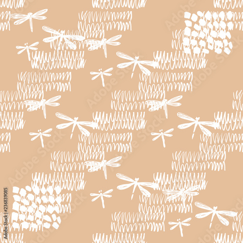 Fototapeta Naklejka Na Ścianę i Meble -  Decorative seamless pattern with dragonfly and  abstract details. Vector seamless texture.For printing on packaging, textiles,fabric, paper and other materials.Vector illustration,