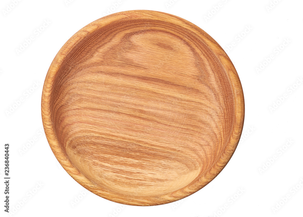 Wooden bowl isolated on white background,top view Wooden bowl isolated on white background,top view
