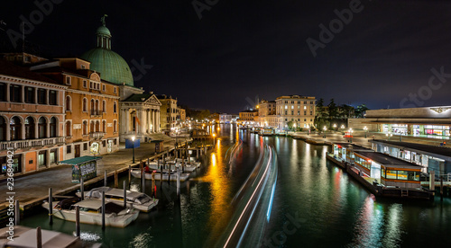 View of the Grand Canal at night from Bridge in Venice  Italy 