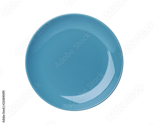 blue plate isolated on white background,top view