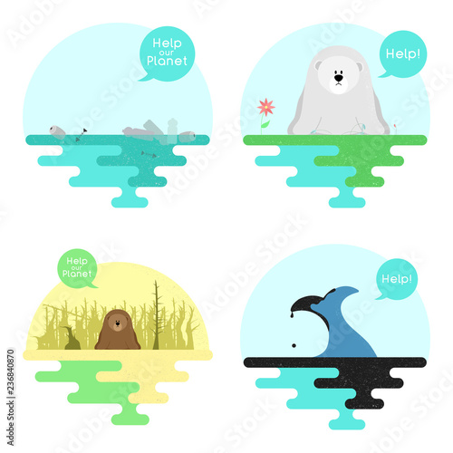 Illustration on the theme of global warming. Illustration on the theme of pollution of the ocean.