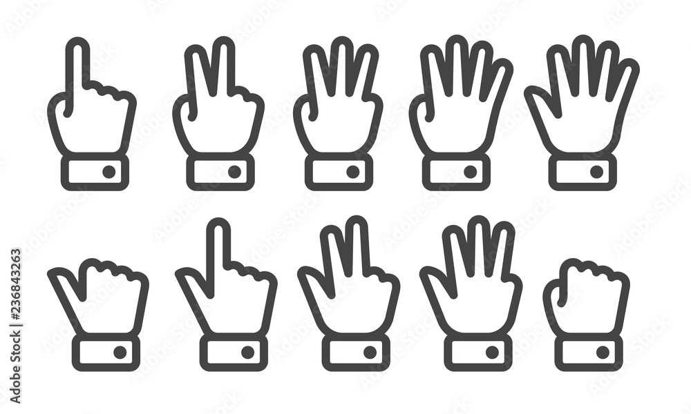Fototapeta premium finger counting thin line icon set,vector and illustration