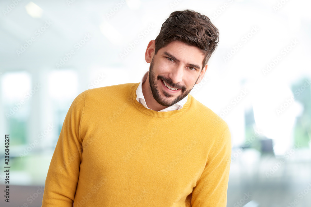 Obraz premium Handsome young man in casual clothes looking at camera and smiling