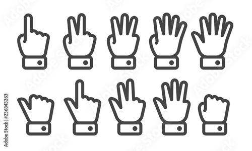 finger counting thin line icon set,vector and illustration