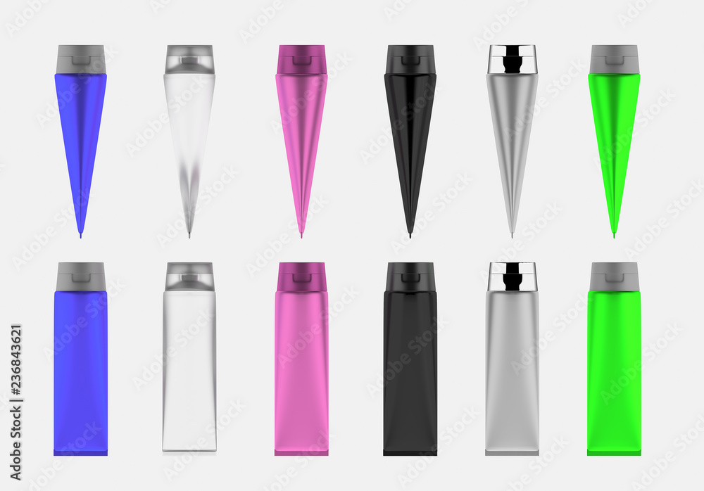 3D glossy plastic tube for medicine or cosmetics - cream, gel, skin care, toothpaste. Realistic packaging with flip top cover isolated on background. 3D glossy plastic tube for medicine or cosmetics - cream, gel, skin care, toothpaste. Realistic packaging with flip top cover isolated on background.