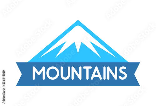 Vector emblem of Mountains in blue color, Logo for decoration of tour to alps, everest, expeditions and travel