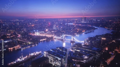 Wallpaper Mural time lapse London skyline with illuminated Tower bridge and Canary Wharf in sunrise time, UK Torontodigital.ca